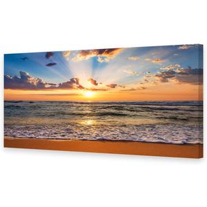 Muolunna BK1862 Wall Art Decor Large Canvas Print Picture Sunrise Ocean Beach 1 Panel Waves Scenery Painting Artwork for Office Wall Decor Home Decoration Stretched and Framed Ready to Hang XLarge (48L" x 24W", Gold)