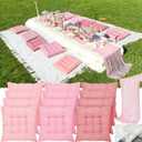 Extra Large Outdoor Picnic Blanket with Table Runner and Floor Pillow Cushion for Picnic Wedding Birthday Baby Shower Backyard Decor(71 x 150'',Pink,15 Pcs)