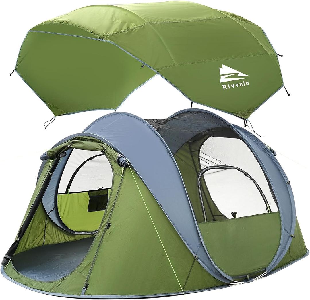 4 Person Easy Pop Up Tent, Automatic Setup, Waterproof, 2 Doors-Instant Family Tents for Camping, Hiking & Traveling, 9.5X6.6X52''