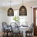 Arturesthome 1 Light Rustic Rattan Basket Pendant Light Boho Wicker Chandelier Coastal Handmade Crafts Lampshade, Farmhouse Hanging Ceiling Lighting for Dining Kitchen Island Black 13.75in*19.68in, 13.7in * 19.68in
