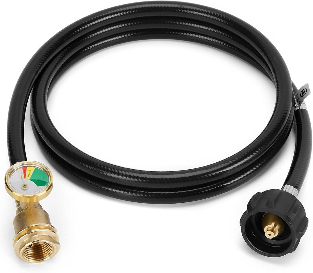 WADEO 6 Feet Propane Tank Extension Hose with Gauge, Propane Hose Extension, Propane Tank Adapter Hose for Gas Grill, Heater and Propane Appliances, Acme to Male QCC/POL Fittings