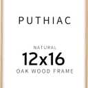 puthiac 12x16 Solid Oak Wood Picture Frame, Fits 8x12 with Mat or 12x16 Without Mat, Wall Display Only, Vertical or Horizontal, Plexi Front, 1 Pack, Natural Oak