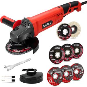 SHALL Angle Grinder Tool 7.5Amp 4-1/2 Inch, 6-Variable-Speed Grinders Power Tools, Electric Metal Grinder 12000 RPM w/ 2 Safety Guards, Cutting Wheels, Flap Discs, Non-Slip Handle for Metal/Wood (Red)