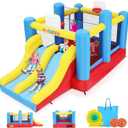 AKEYDIY Inflatable Bounce House, Outdoor Indoor Bouncy House with Blower for Kids, Sports Ball Game Theme Park Bouncer w/Double Slide, Large Bounce Area, 2 Basketball Hoops, Removable Volleyball Net