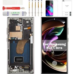 OLED for Samsung S23 Ultra 5g Screen Replacement for Samsung Galaxy S23 Ultra LCD for Samsung S23 Ultra 5g Display Touch Digitizer Screen Assembly Replacement with Frame Black (US Version)