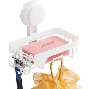 TAILI Soap Dish for Shower, Bar Soap Holder,Suction Visible Indicator,White