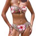 ZAFUL Off Shoulder Bikini Set for Women Cutout Tube Top High Leg Tie Side Solid Hipster Swimsuits Leopard Small (S)