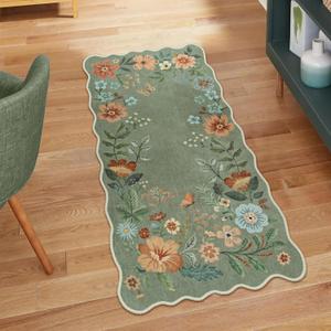 Lahome Floral Rugs for Entryway, 2x4 Washable Kitchen Rugs Ultra-Thin Soft Rug, Non Slip Indoor Door Mat Stain Resistant Boho Small Low-Pile Throw Carpet for Bathroom Bedroom(2x4ft,Green)