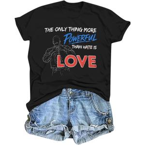 Inspirational Shirt for Women The Only Thing More Powerful Than Hate is Love Shirts Vintage Floral Love T-Shirt (S)