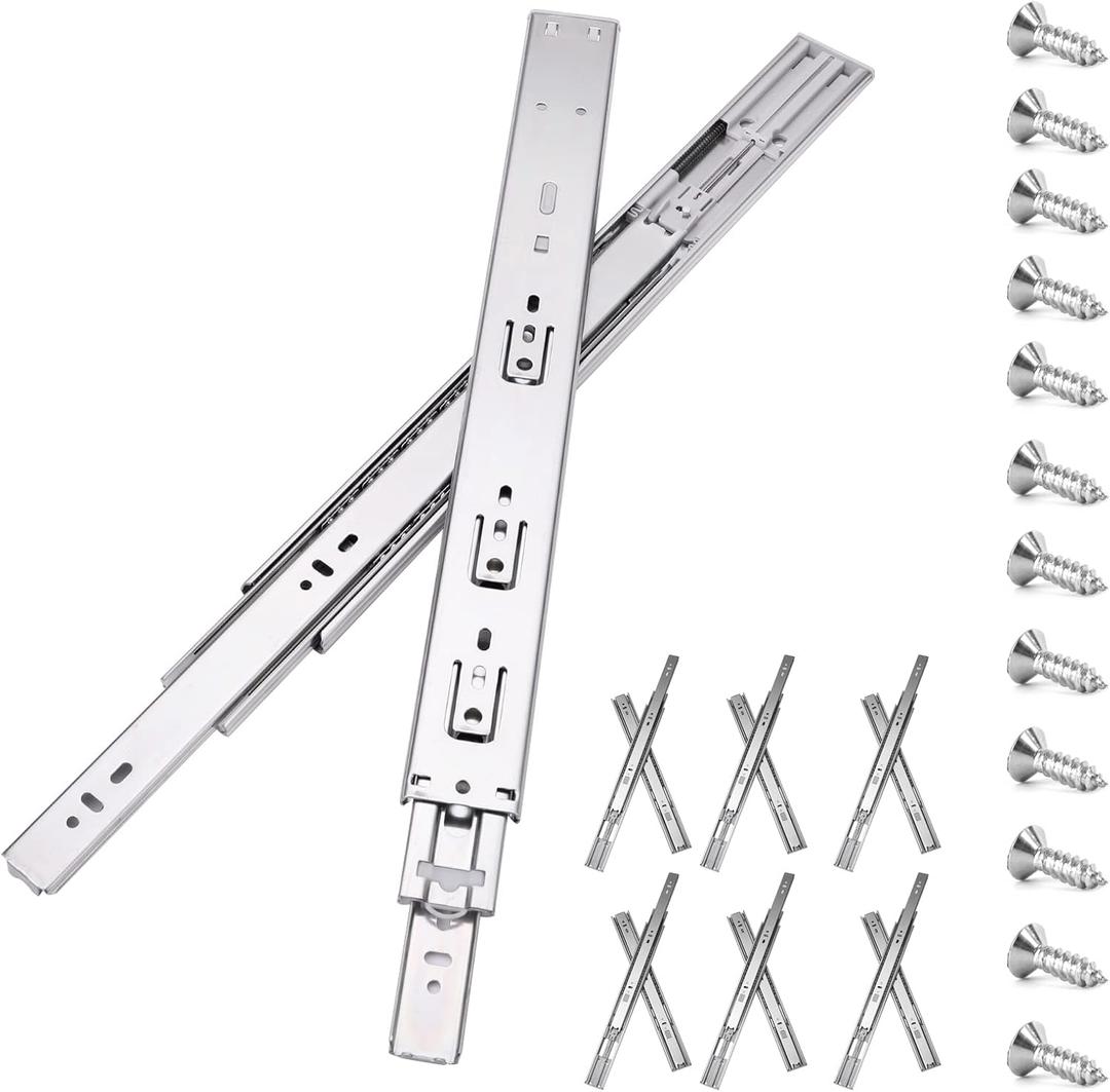 20inch Soft Self Close Drawer Slides 6 Pairs (12pcs) Full Extension Ball Bearing Drawer Slide 3 fold Full Stretch Side Mount Drawer Slides 100 LB Capacity Drawer Slide 20" Silver (20 inch-500mm)