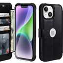 VANAVAGY Compatible for iPhone 14 Plus/15 Plus Wallet Case for Women Men, PU Leather Flip Cover with Wrist Strap for Wireless Charging with RFID Blocking Card Holder Screen Protector,Black