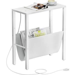 Vagusicc Narrow Side Table with Charging Station, Small End Table with Storage Pouch for Small Spaces, Slim Nightstand with USB Ports & Outlet, Thin Sofa Table Bedside Table for Living Room, Bedroom