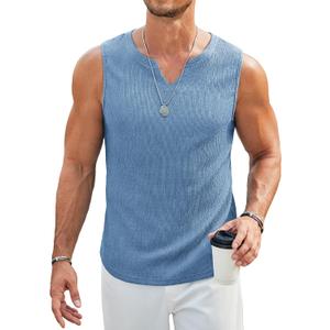 COOFANDY Men's Casual Tank Tops Knit V Neck Sleeveless T Shirts 2 Pack Summer Beach Lightweight Muscle Tee (Blue, S)
