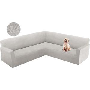 HDCAXKJ Corner Sectional Couch Cover Stretch L Shape Sofa Cover Thick Jacquard Sofa Slipcover Non Slip U Shaped Couch Cover for Sectional Sofa Living Room Furniture Protector (Silver Gray, X-Large)