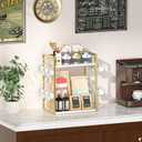 Dorhors 2 Tier Coffee Bar Accessories and Organizer,Multi-functional Mug Holder with 12 Hooks,Wood Coffee Station Organizer,Kitchen Countertop Shelf (Gold + White)