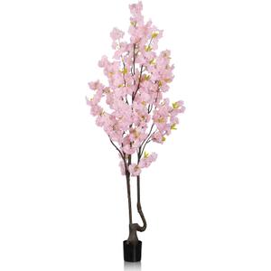 Faux Pink Cherry Blossom Tree 7ft (84in) Tall Artificial Plant Indoor Decor Handmade Natural Fake Cherry Sakura Tree for Wedding Realistic Tree Plant in Pot for Home Living Room,Office,Outdoor Decor. (2ft 11in)