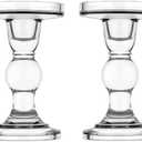 2Pcs Glass Candle Holders,Crystal Glass Candle Holder,Clear Pillar Taper Candlestick for Wedding, Party, Holiday Decoration (Lager)