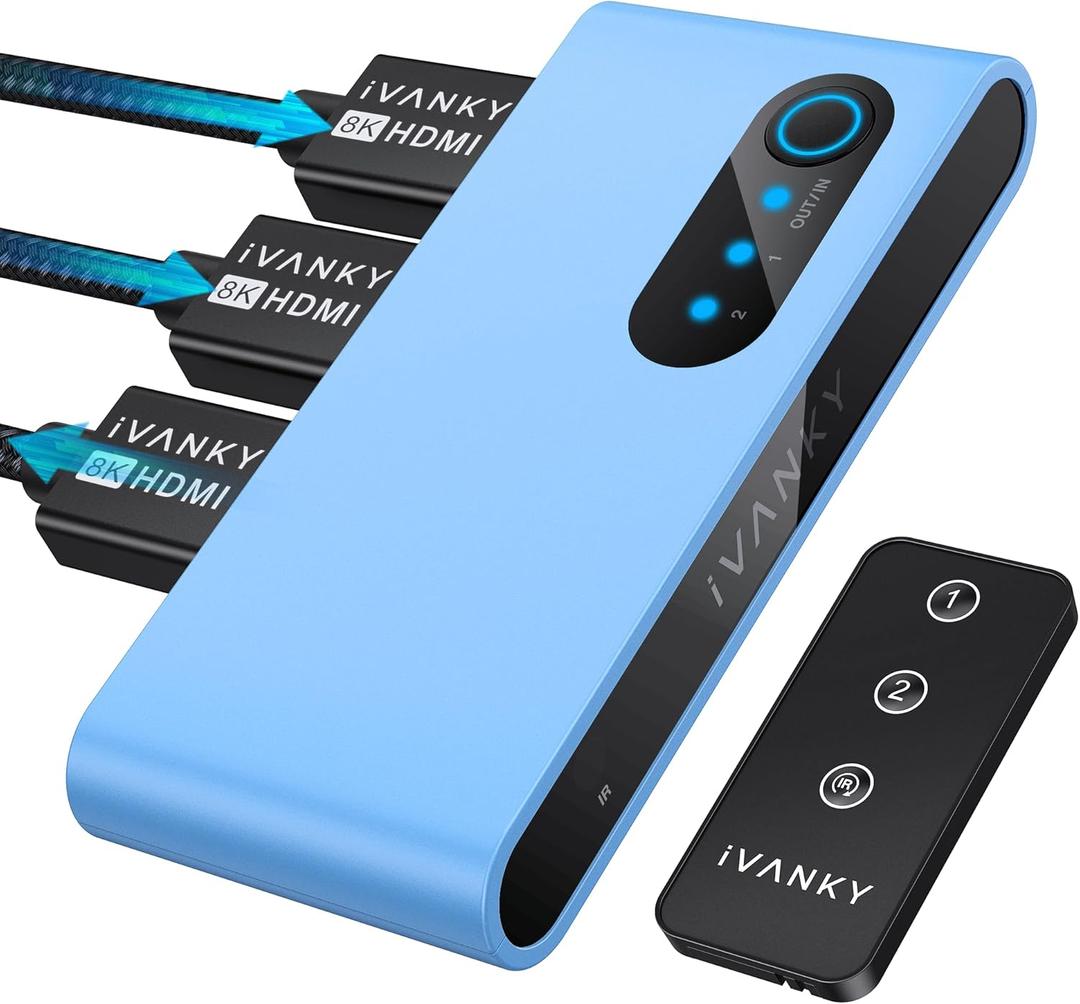 8K HDMI Switch 4K@120Hz iVANKY Bi-Directional 8K HDMI Switcher HDMI 2.1 Switch with Remote 2 in 1 Out, 1 in 2 Out (1 Display at a Time) HDR 3D 8K@60Hz for Xbox, PS5/PS4, Roku, Apple TV, PC, Fire Stick