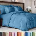 Duvet Cover Full Size Set - Extra Soft Full Duvet Cover 80" x 90" with 2 Pillow Shams - Hotel Luxury, Easy Care & Fade Free w/ Zipper Closures & Ties - All Season, Comfy and Breathable (Denim Blue)