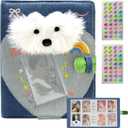 WAYUTO A5 Kpop Photocard Binder Y2K Aesthetic Blue photocard holder 20Pcs 4-Pocket Detachable Inner Pages Plush Puppy Photo Card Binder for 3-Inch Photocard with 2Pcs Colorful Heart Shaped Stickers