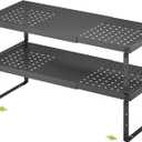 Expandable Cabinet Organizer Shelf With Adjustable Height, Stackable Kitchen Countertop Organizer Rack, Adjustable Shelf Riser For Kitchen Counter, Pantry, Cupboard, Desk, Tabletop (8.27"D*14-22.4"W x 7.5"H, Black-2 Pack)