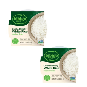 Bibigo Korean Sticky White Rice, Microwavable, Zero Trans Fat, 7.4 Ounce (Pack of 2), Best By: 08/06/26