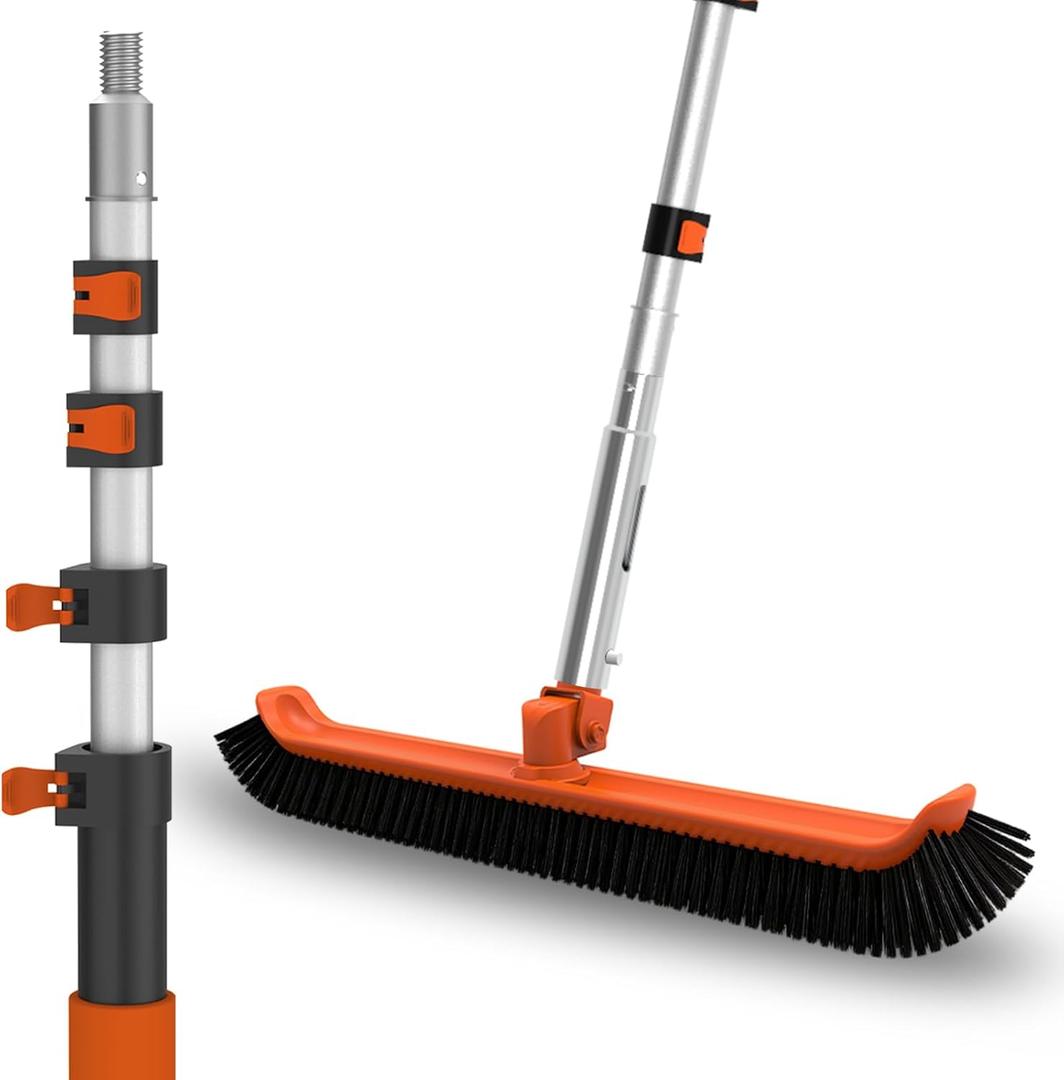 LAANPOLE Pool Brush with Pole, 16FT Heavy Duty Telescopic Pool Pole with 18" Pool Brush, Swimming Pool Scrubber Brush Head for Cleaning Walls, Tiles & Floors