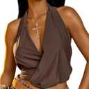 SOLY HUX Women's Deep V Halter Crop Top Sexy Front Draped Backless Slim Fit Sleeveless Tank Tops (Large)