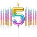 Treela 5 Birthday Candle for Cake with 12 Pieces Spiral Numeral Rainbow Gradient Candle 5th Birthday Rainbow Candles for Girls, Boy, Cake Topper Anniversary Wedding Sweet Theme Party Supplies