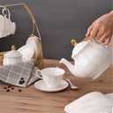 fanquare 15 Pieces Simple White English Ceramic Tea Sets,Tea Pot,Bone China Cups Without Metal Holder,Matching Spoons,Afternoon Tea Set Service Coffee Set