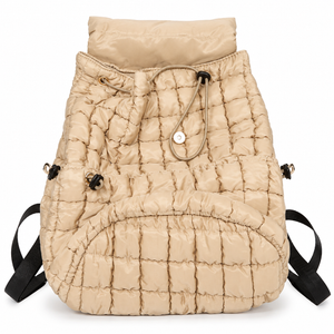 CONTAIL 18L 14 Inch Quilted Puffer Backpack, Top Flap Drawstring Backpack, Khakie
