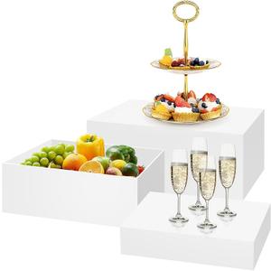 3 Pack White Buffet Food Risers, Large Size Acrylic Display Box for Dessert Table Food Drink Collectibles Jewelry Figures,Rectangle Display Stands for Retail Vendor Events, 12"11"10"