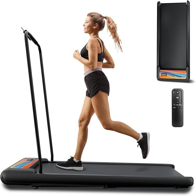 Walking Pad with Handle Bar, 2.5HP Treadmill with Handle, Portable Under Desk Treadmill for Home Office Use, Adjustable Incline, Large LED Display, Remote Control, Orange