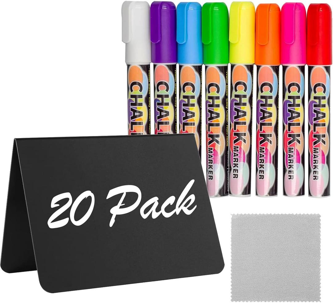 Mini Chalkboard Signs for Food, 20Pcs Small Food Labels for Party Buffet Food Signs, Reusable and Reserved Table Sign, Catering Supplies Buffet Display Food Tags Place Cards, with 8Pcs Chalk Markers