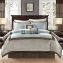Madison Park Cozy Comforter Set-Deluxe Hotel Collection, All Season Down Alternative Luxury Bedding with Matching Shams, Decorative Pillows, Queen(90"x90"), Genevieve, Blue 7 Piece