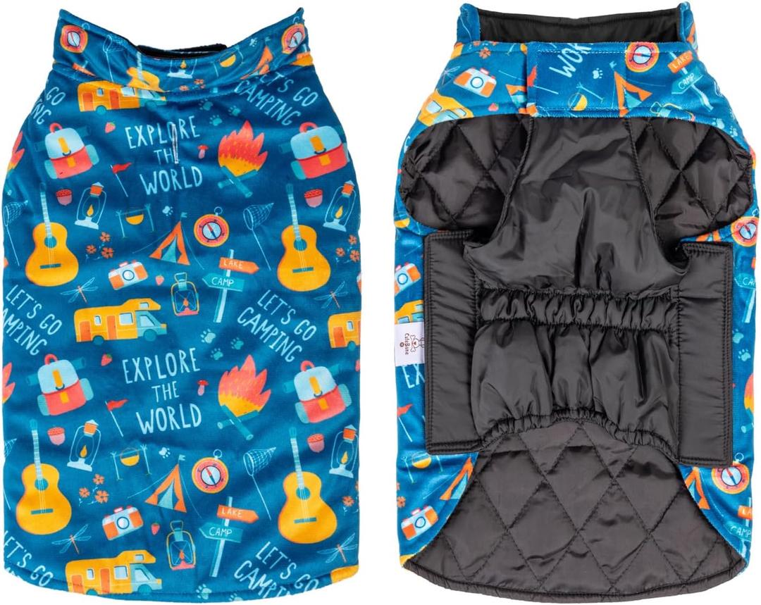 CuteBone Winter Dog Coat - Waterproof Windproof Reversible Vest, Thick Adjustable Cold Weather Jacket for Small Medium Large Dogs, Soft with Leash Hole (2- Camping)