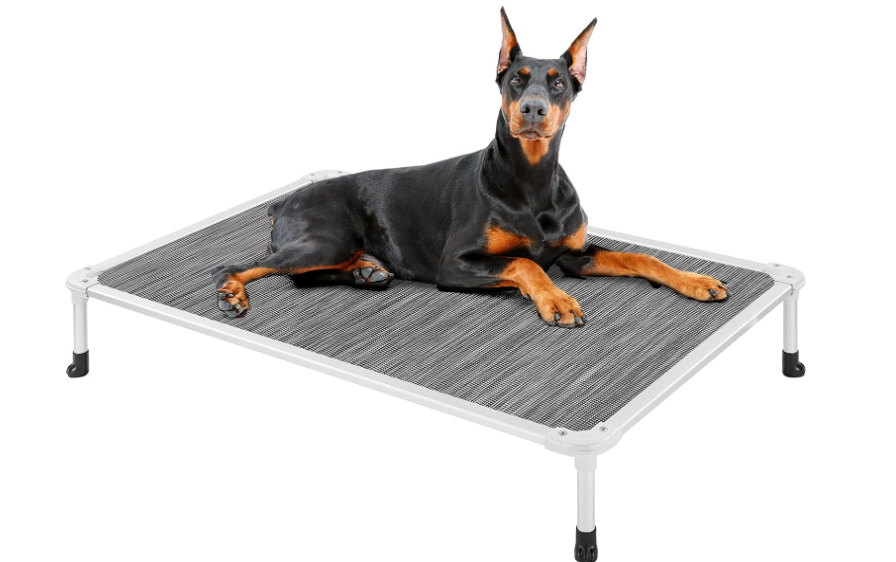 Veehoo Chew Proof Elevated Dog Bed - Cooling Raised Pet Cot - Silver Aluminum Frame and Durable Textilene Mesh Fabric, Unique Designed No-Slip Feet for Indoor or Outdoor Use, Black, X-Large, CWC2003