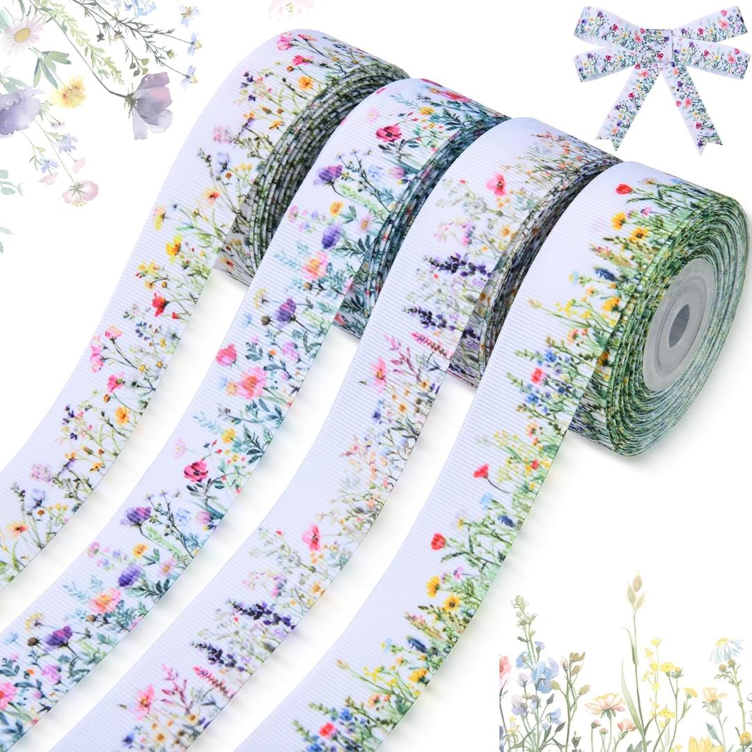 40 Yard Wildflower Ribbon 1" Wide Vintage Floral Ribbon for DIY Craft Bow Wreath Gift Wrap Wedding Birthday Party Decor(1inch) (multicolour)