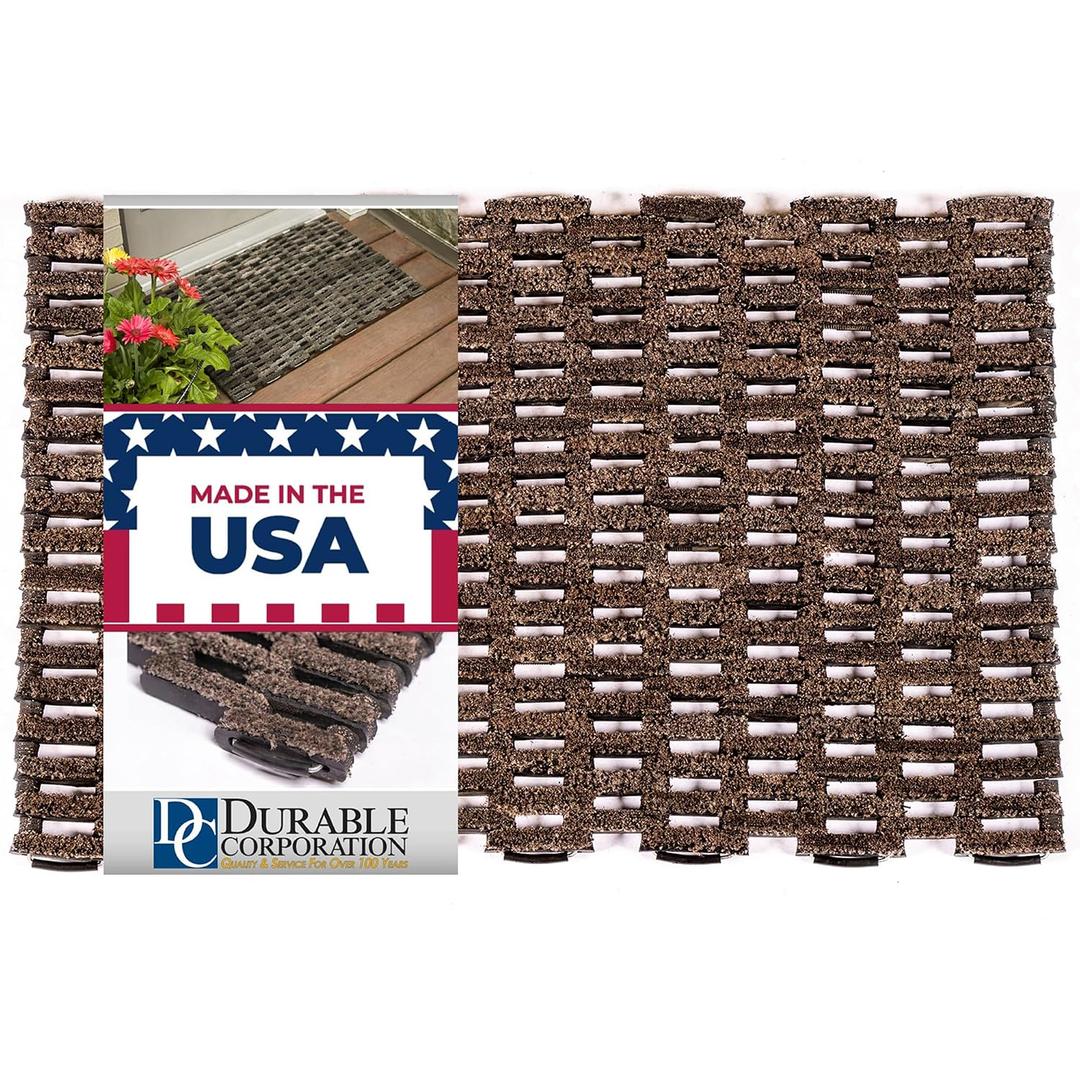 Durable Corporation Dura-Rug Outdoor Entrance Mat, Recycled Fabric Tire-Link Doormat, Heavy Duty Dirt Trapping Door Mat, Black, 20" x 30"