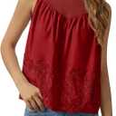 Tankaneo Womens Lace Tank Tops Summer Casual Mesh Loose Fit Sleeveless Blouses Pleated Crew Neck Tees Shirts (S)