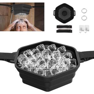 Ice Shower Kit for Muscle Recovery, Portable Quick Ice Bath Tub Mini, Foldable Silicone Ice Shower Bath Bucket for Cold Shower Therapy Black