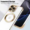 Frameless for iPhone 16 Pro Max Case with Camera Lens Bumper, [Compatible with MagSafe] Transparent Clear Plating Ultra Thin and Shockproof Cover for Girls and Women, Gold
