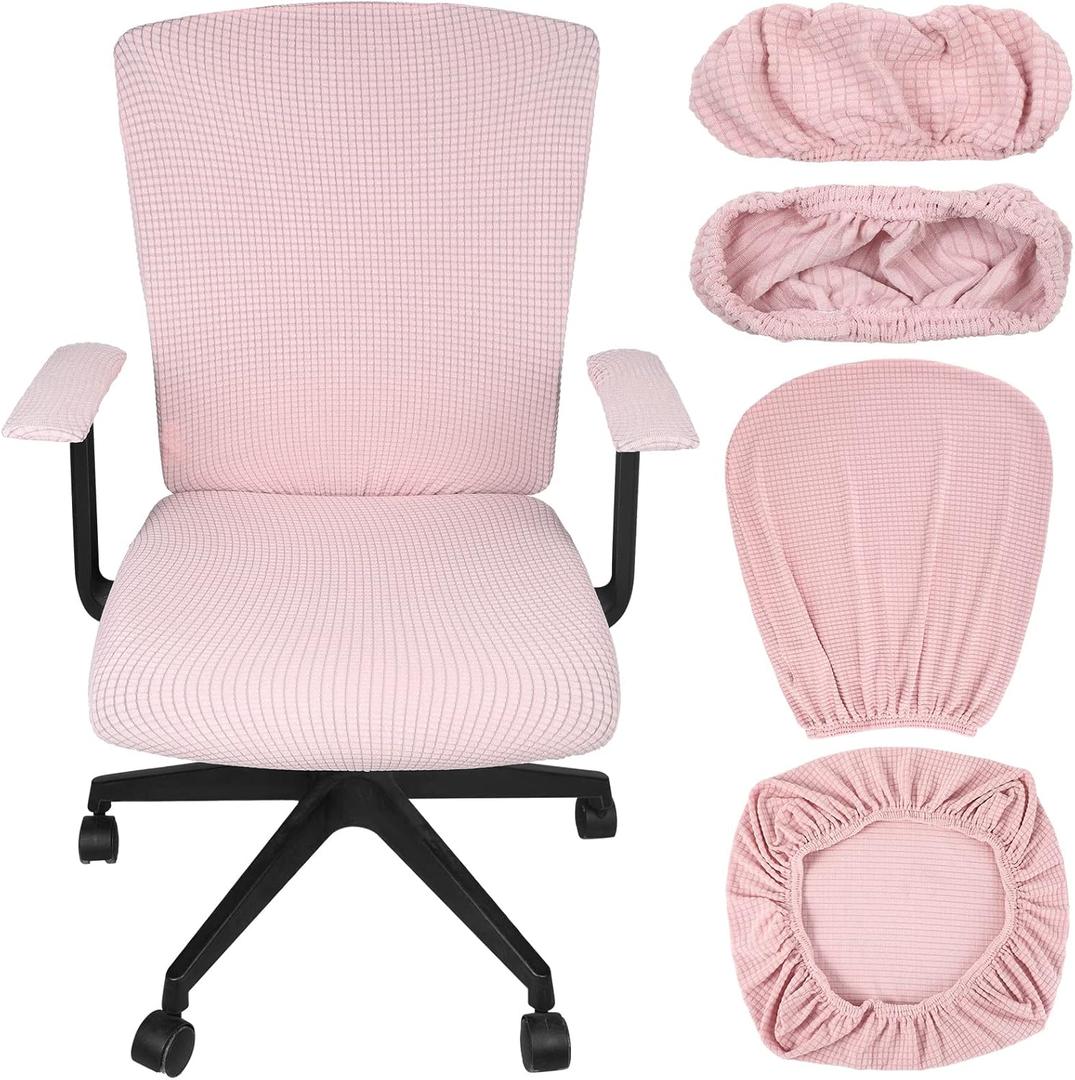 Tallew 4 Pcs Office Chair Covers Set Computer Universal Protective Stretchable Chair Seat Covers Desk Armrest Slipcovers Pads Office Cushion Backrest for Rotating(Pale Pink)