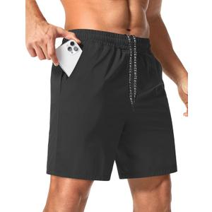 Aolesy Men's 5''/7'' Running Shorts Quick Dry Workout Gym Shorts with Pockets, Tennis Training AthleticLinerless & Liner (Black, L)