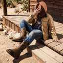 Cowboy Boots For Men Square Toe Brown Western Men's Boots Vegan Leather Retro Pull On Country Short Boots DBR-8.5