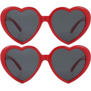 JOVAKIT Kids Polarized Heart Shaped Sunglasses for Girls Age 3-18, Fashion Lovely Rave Party Sun Glasses UV Protection (Two Pack: (Red/Grey+red/Grey))