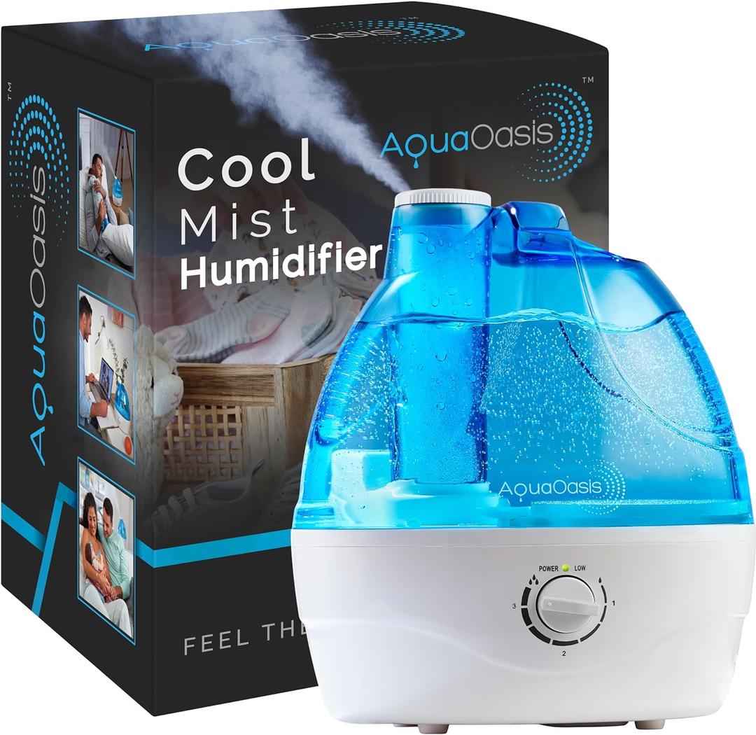 AquaOasis Cool Mist Humidifier (2.2L Water Tank) Quiet Ultrasonic Humidifiers for Bedroom & Large room - Adjustable -360 Rotation Nozzle, Auto-Shut Off, Humidifiers for Babies Nursery & Whole House (White)