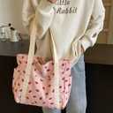 Corduroy Cute Strawberry Tote Bag Women Kawaii Shoulder Handbag Casual Purse Multiple Pockets College Work Book