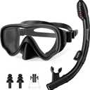 U PHITNIS Kids Snorkel Set for Age 4-14 - Dry Top Snorkeling Gear for Kids Junior & Youth - Childs Diving Mask with Big Eyes for Boys Girls - Anti-Fog Snorkeling Mask and Snorkel Set (Black)