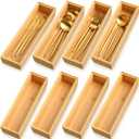 Kigley 8 Pieces Bamboo Drawer Organizer Kitchen Utensils Wooden Utensil Stackable Wooden Storage Box Bamboo Silverware Tray for Drawer(12 x 3 x 2 Inch, Wood)